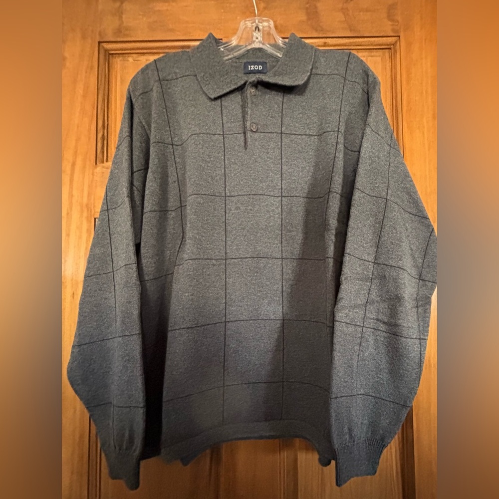 Izod Charcoal Polo with Grid Design